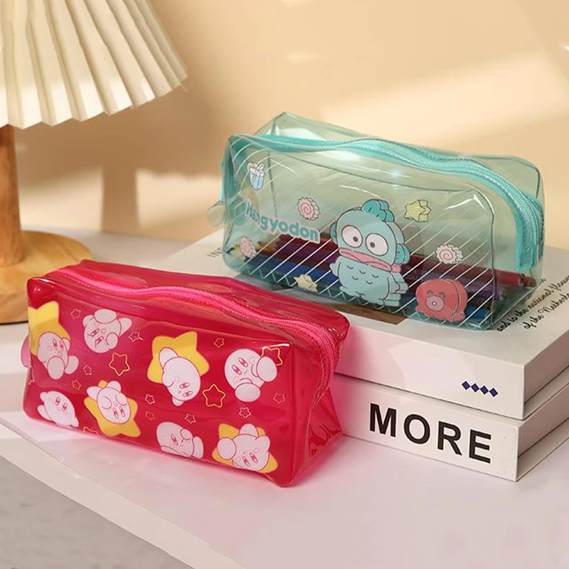 

Sanrio kabi PVC Large Capacity Pencil Case Kawaii Anime Fashion Square Storage Pen Bag Transparent Stationery Box