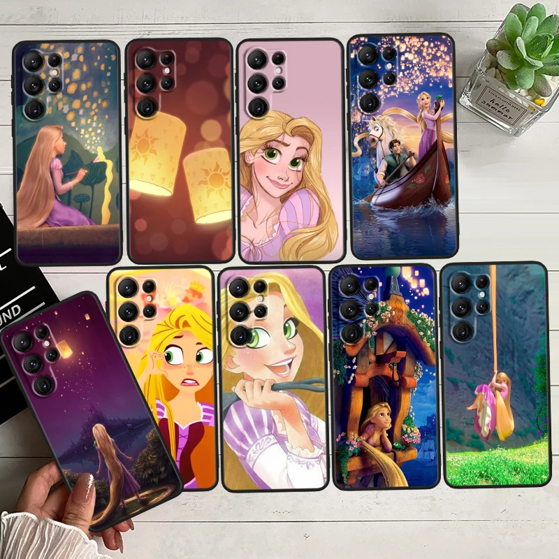 

Tangled Rapunzel Black Phone Case For Samsung Galaxy S23 S22 S21 S20 FE Ultra Pro Lite S10 S10E S9 Plus 5G Cover