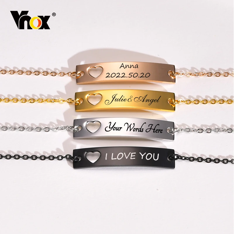 

Vnox Free Custom Your Name Heart Bar Bracelets for Women,Personalized BFF Bridesmaid Gift, Gold Color Stainless Steel Stamp