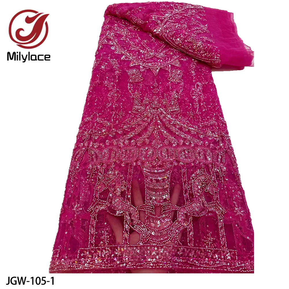 

Luxury African Sequins Lace Fabric High Quality Beads Embroidery French Tulle Lace Nigerian Wedding Dress JGW-105