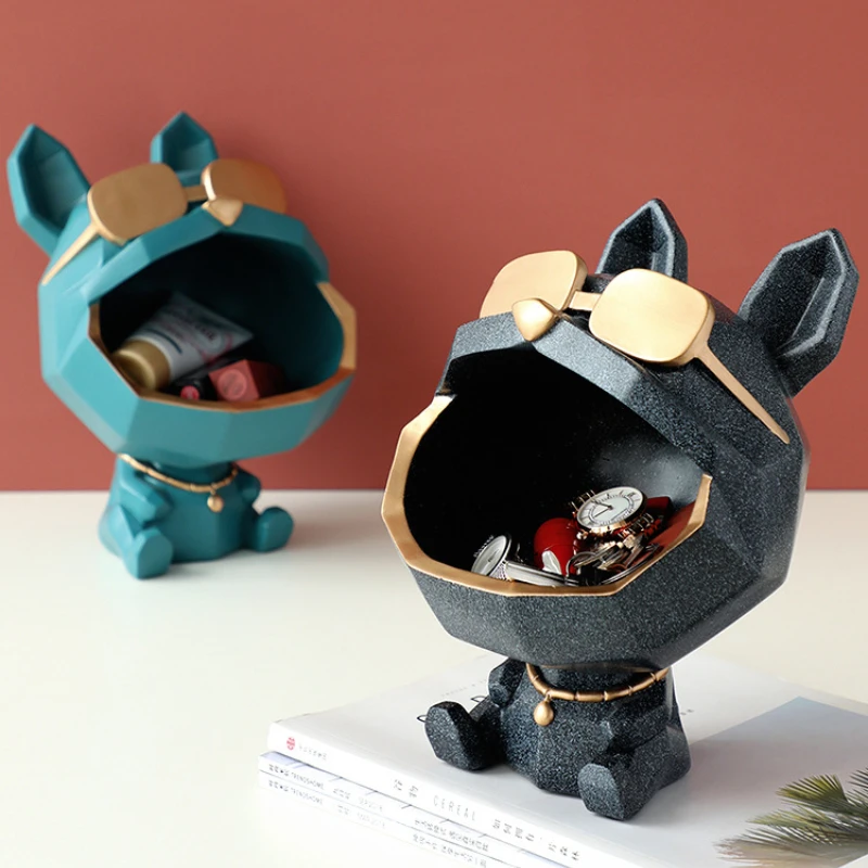 

Dog Ornament Big Mouth French Bulldog Butler Storage box with Glasses Nordic Table Decoration Resin Animal Sculpture Dog Statue