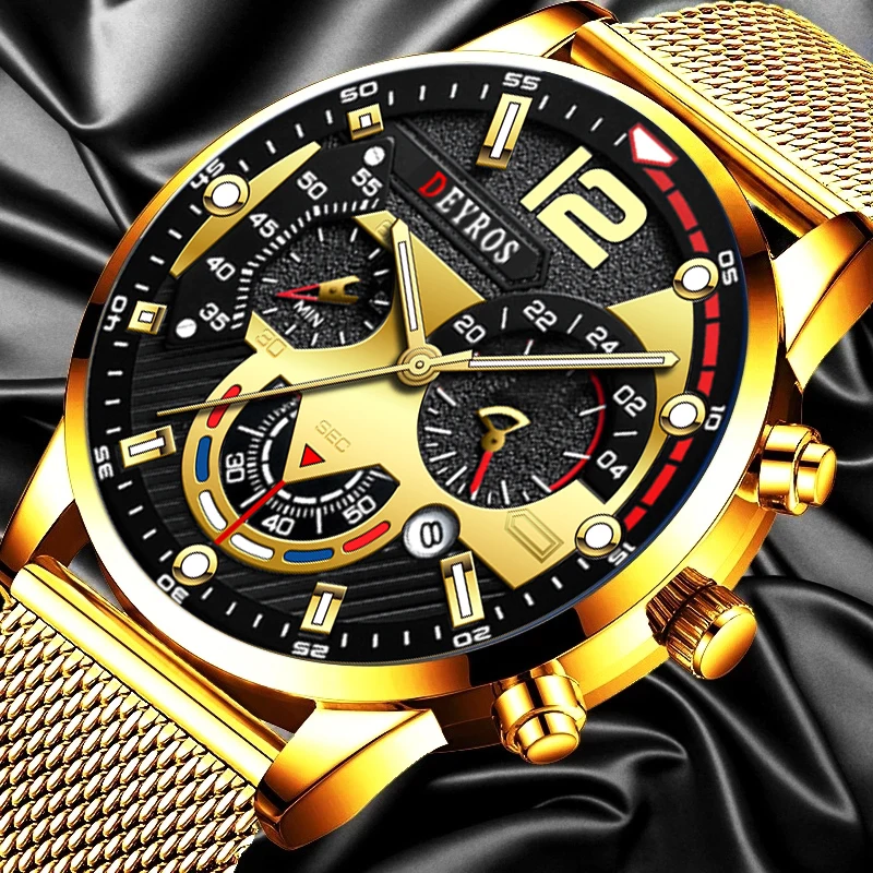 

Fashion Mens Business Watches Luxury Gold Stainless Steel Mesh Belt Quartz Wrist Watch Luminous Clock Men Casual Leather Watch