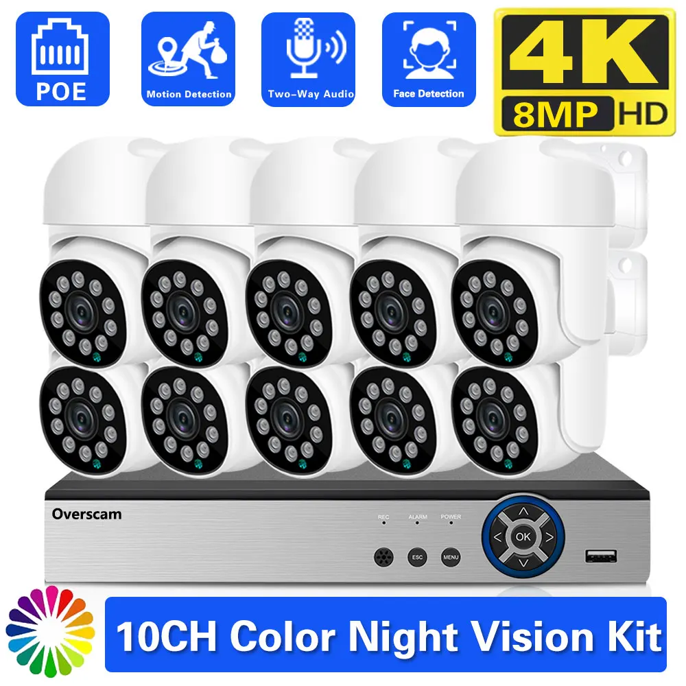 

4K XMEYE POE Face Detection System 8MP 4MP Two Way Audio PTZ CCTV POE AI Security Camera 8CH P2P NVR Video Surveillance 10CH Kit