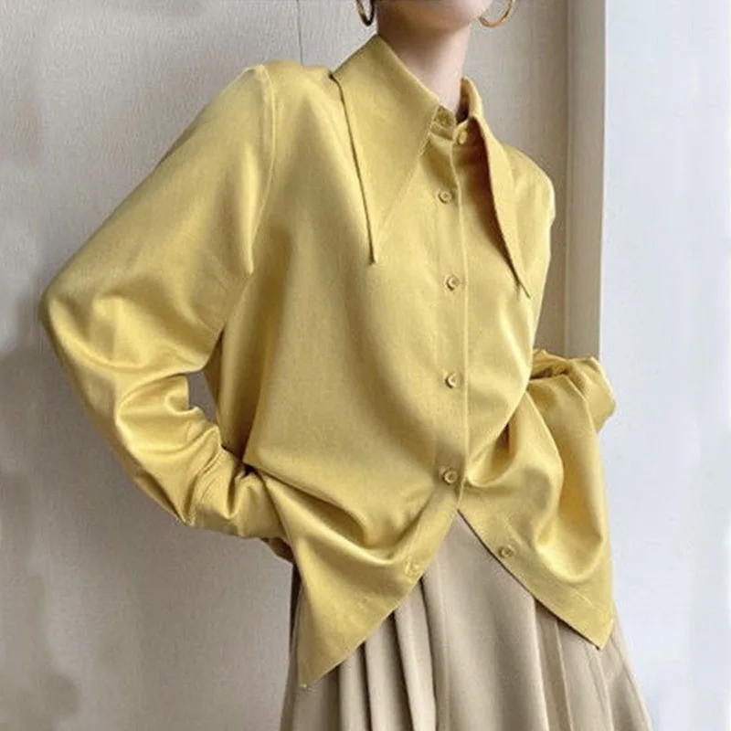 

Elegant Shirt Long Sleeve Satin Blouse Women Spring New Fashion Loose Vintage Button Shirts Women Clothing Chic Office Lady Tops