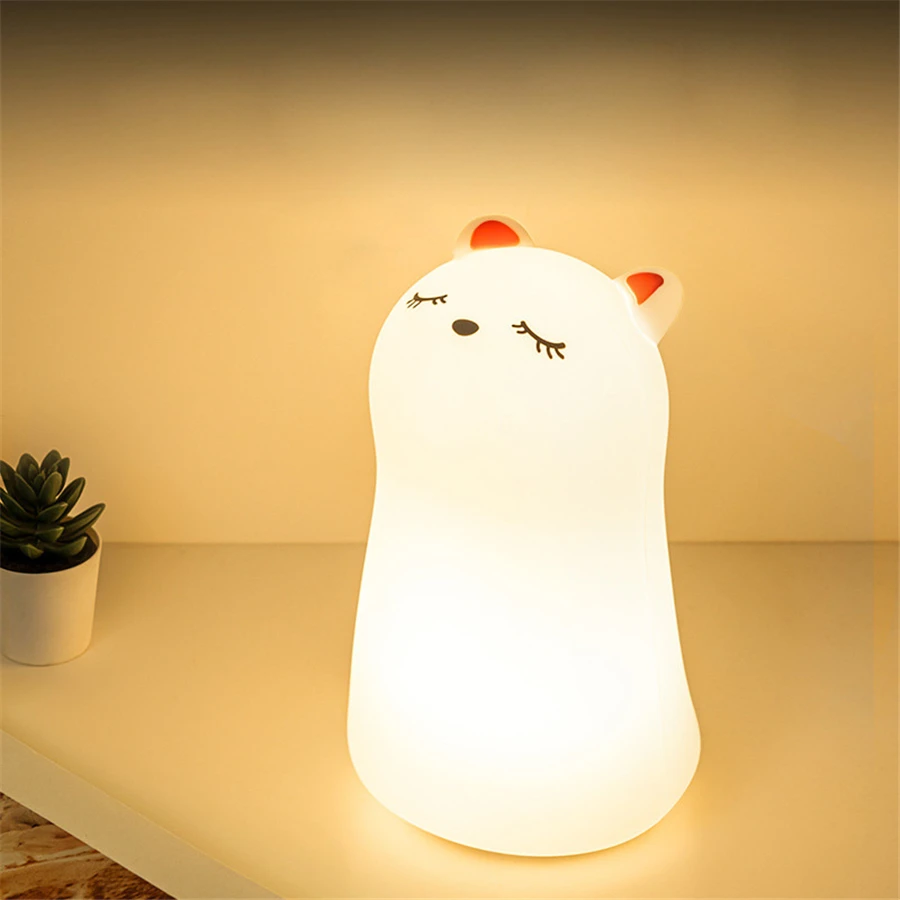 Night Light Color Cute Silicone Cat USB LED Lamp Room Nightlights Atmosphere Table Bedroom Bedside Lamp USB Change for Kids Baby