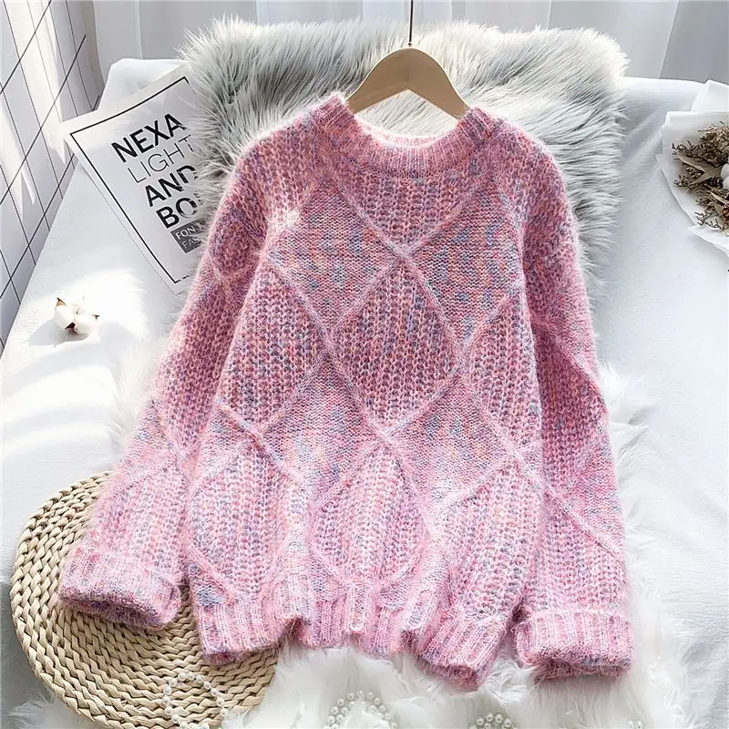 

Autumn Winter Women O Neck Sweater Oversize Warm Pullovers Sweater Long Sleeve Soft Knitted Loose Jumper Knitwear Top X139