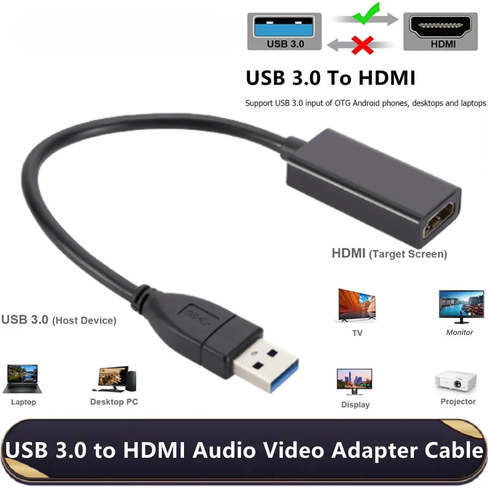 

USB 3.0 to HDMI-Compatible Converter 1080P USB Male to HDMI Female External Graphics Video Card Adapter Cable for PC Laptop HDTV