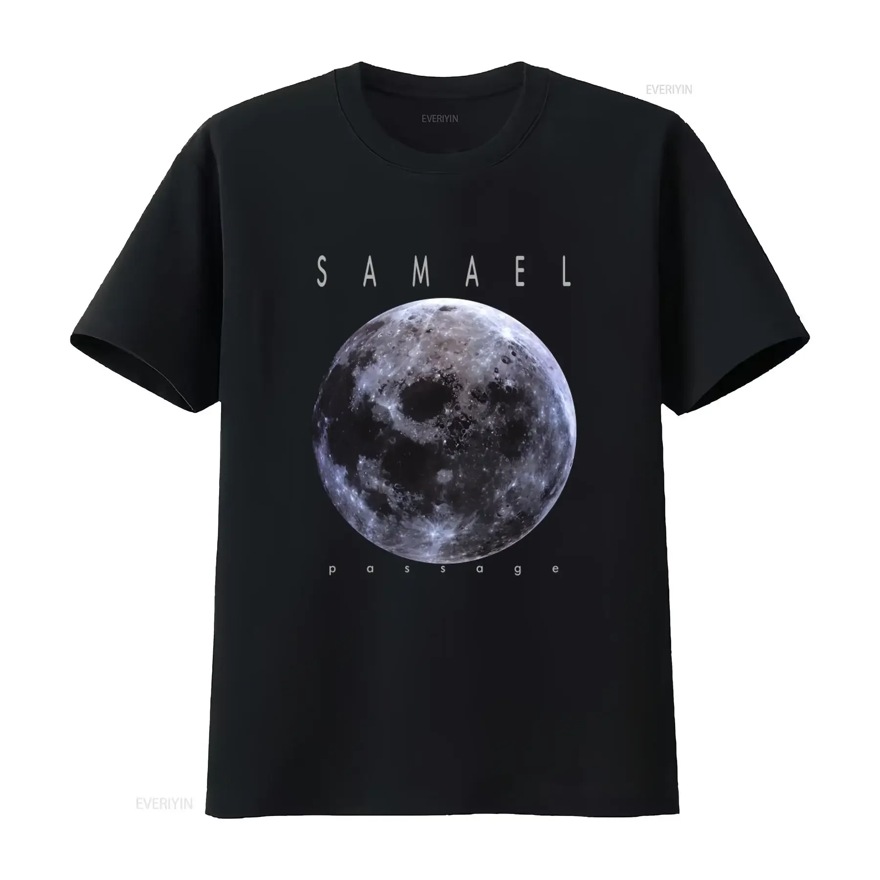Фото Новая футболка DTG/DTF SAMAEL PASSAGE с лунным принтом, винтажная, с эффектом потертости, стильная, эластичная, мягкая, дышащая, для уличной моды №1