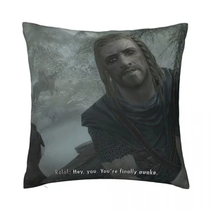Hey You Youre Finally Awake Skyrim Meme Cushion Cover Designer Polyester Cushion Case Home Decor for Sofa Housse De Coussin