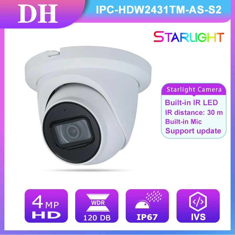 

DH Starlight 4MP UltraHD Outdoor Security IP PoE Camera Microphone IPC-HDW2431TM-AS-S2 IR 30m IP67 IVS Webcam Surveillance CCTV