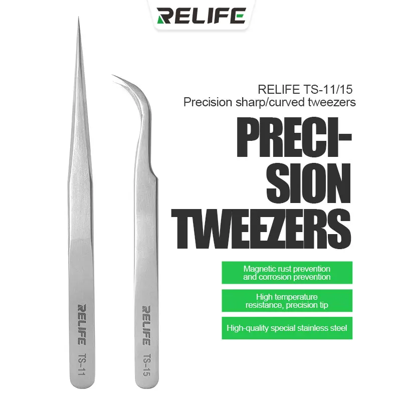 

High Precision special Stainless Steel Tweezers Curved Straight Tweezer RELIFE TS-11 TS-15 For CPU IC Phone Repair Tool