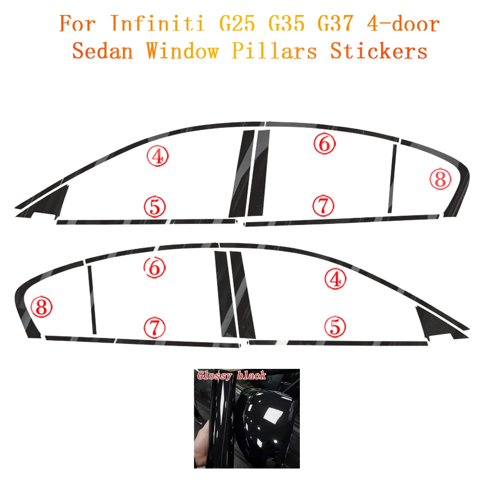 

Для Infiniti G Series G25 G35 G37 4-дверный седан, окно, хромированные стойки с дистанционным затемнением, глянцевые черные наклейки ABC