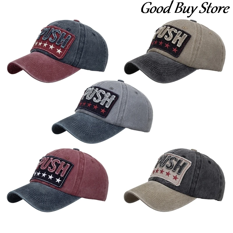 

Patchwork Letter Baseball Caps Unisex Fashion Vintage Visors Cap Washed Denim Hip Hop Bone Casquette Embroidery Snapback Hat