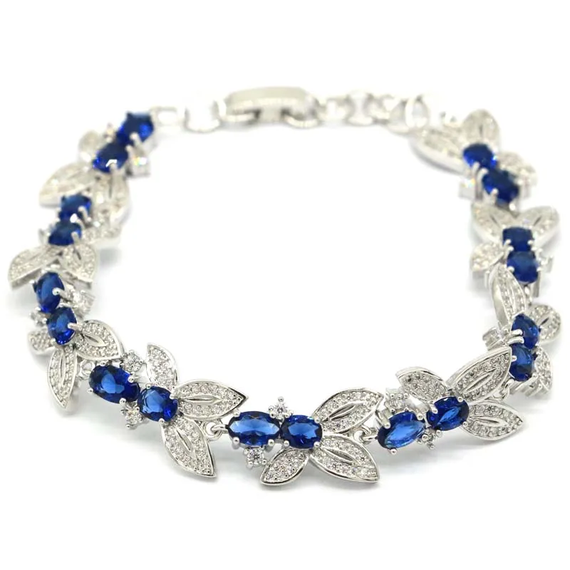 

18x11 мм SheCrown Новый массивный лист форма Танзанит Белый CZ ювелирные изделия для женщин Серебряный браслет 6,0-8,0 дюймов