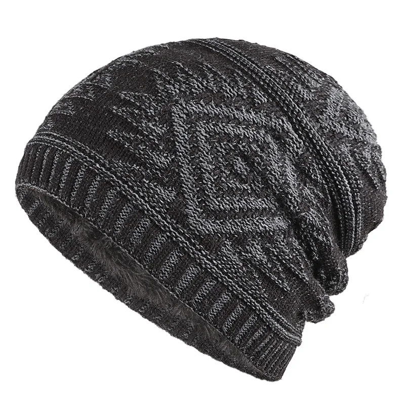

2021 New Solid Knit Beanie Men's Winter Hats Boy Winter Cap Fleece Lined Plush Velvet Thicken Cap Skullies Men Skull Cap