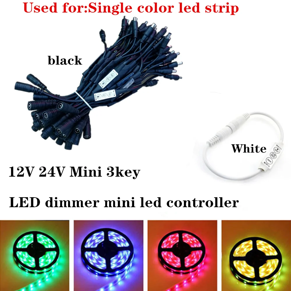 

Black Color 12V 24V 5V 24V Mini 3key LED Dimmer Mini Led Controller With DC Connector 12A Good Quality