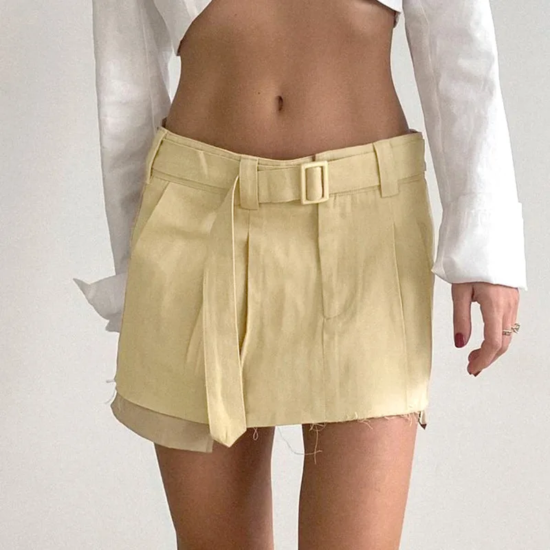 

Casual Short Skirt 2022 Europe And America Ins Summer New Waist Tie Loose Fashion Khaki Short Skirt Women
