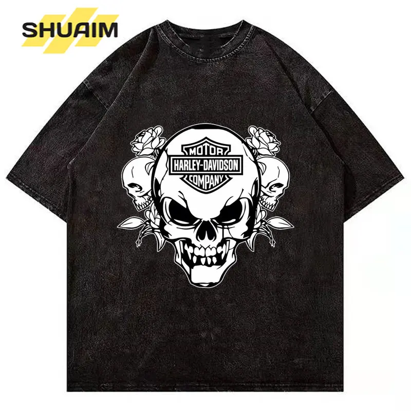 

SHUAIM Harajuku Anime Print Cotton T Shirt Washed Streetwear Men's T-Shirt Short Sleeve Tops Summer Hip Hop 2023 Men Clothing
