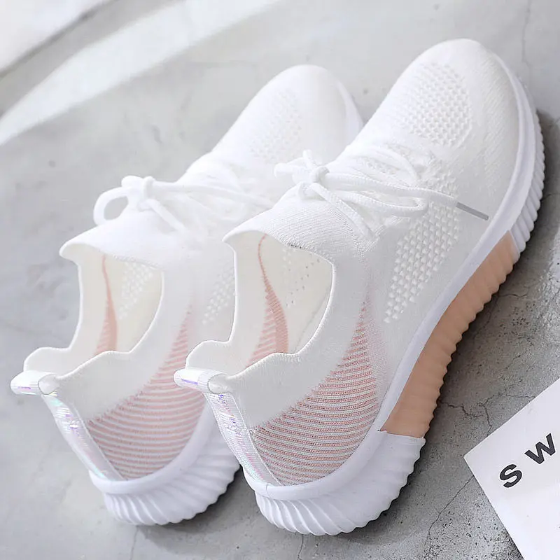 

Women's Shoes 2021 Spring White New Breathable Sports Mesh Versatile Summer Hollow Walking Flying Woven No-slip Ladies Sneakers