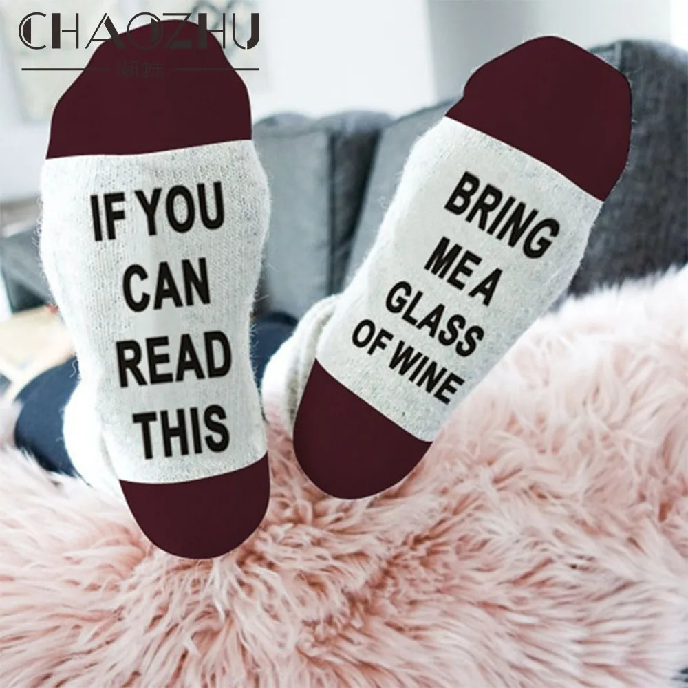 

1 Pair New If you can read this Socks Bring Me a Glass of Wine/Coffee/Beer Casual Creative Unisex Cotton Socks For Men/Women