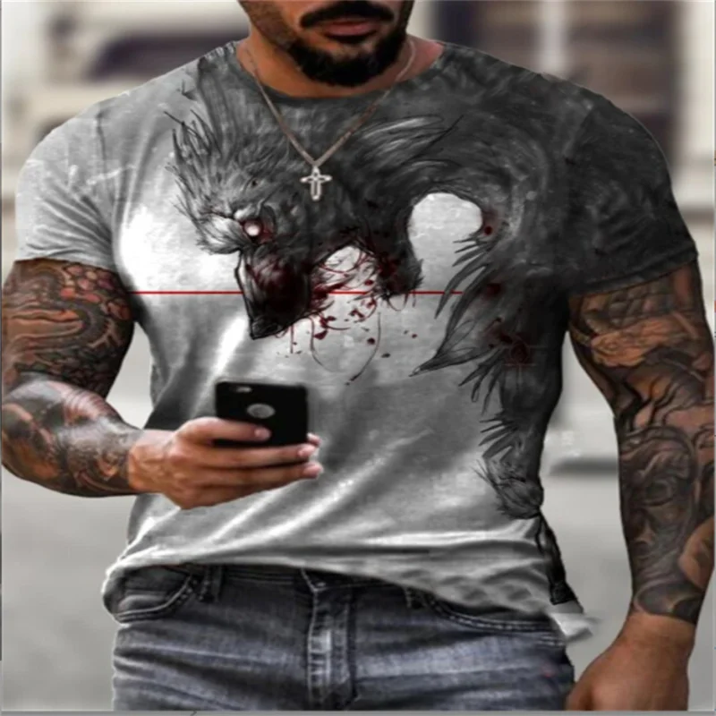 

2021 Amazon Cross-border European and American Men's Wish Summer Anime Slim Sports Youth Round Neck Bottoming Shirt T-Shirt