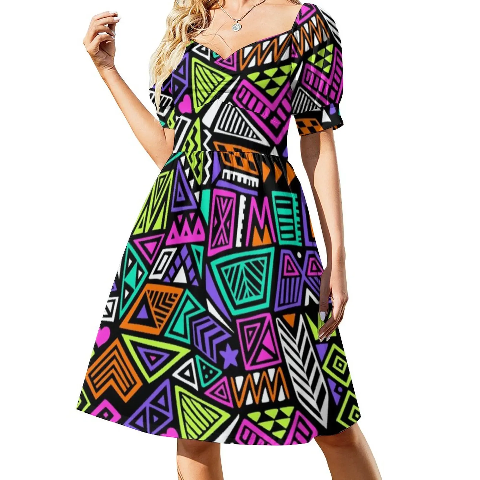 

Colorful Pop Art Dress Sexy V Neck 90s Fashion Pretty Dresses Womens Aesthetic Print Oversized Casual Dress Gift