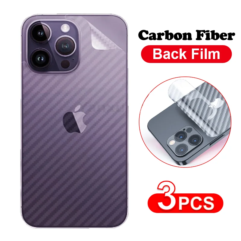 

Матовая задняя пленка из углеродного волокна для iPhone 14 13 12 Mini 11 Pro Max XR X XS 7 8 Plus SE 3, 3 шт., прозрачная защитная наклейка для экрана