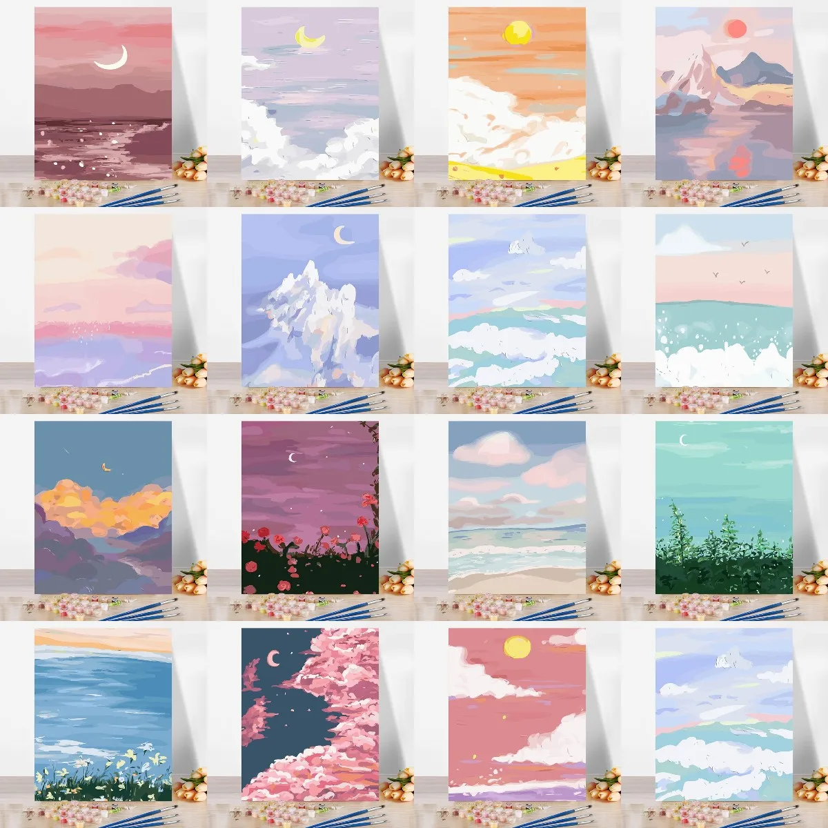 

Sun Moon Sea Painting By Numbers For Adults Kids Kits Hand Painted Drawing Canvas DIY Oil Coloring Paint Picture By Numbers