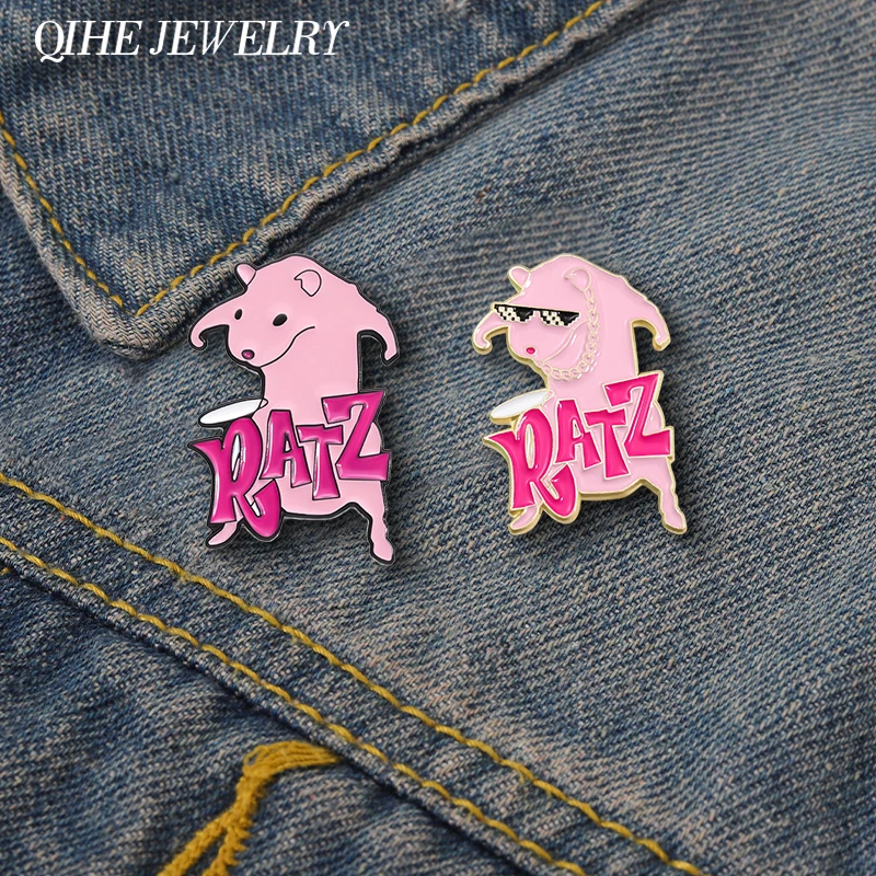 Милые металлические броши с изображением розовой крысы