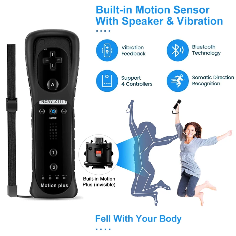 2 шт. пульт дистанционного управления с Motion Plus для Nintendo Wii Nunchuck беспроводной