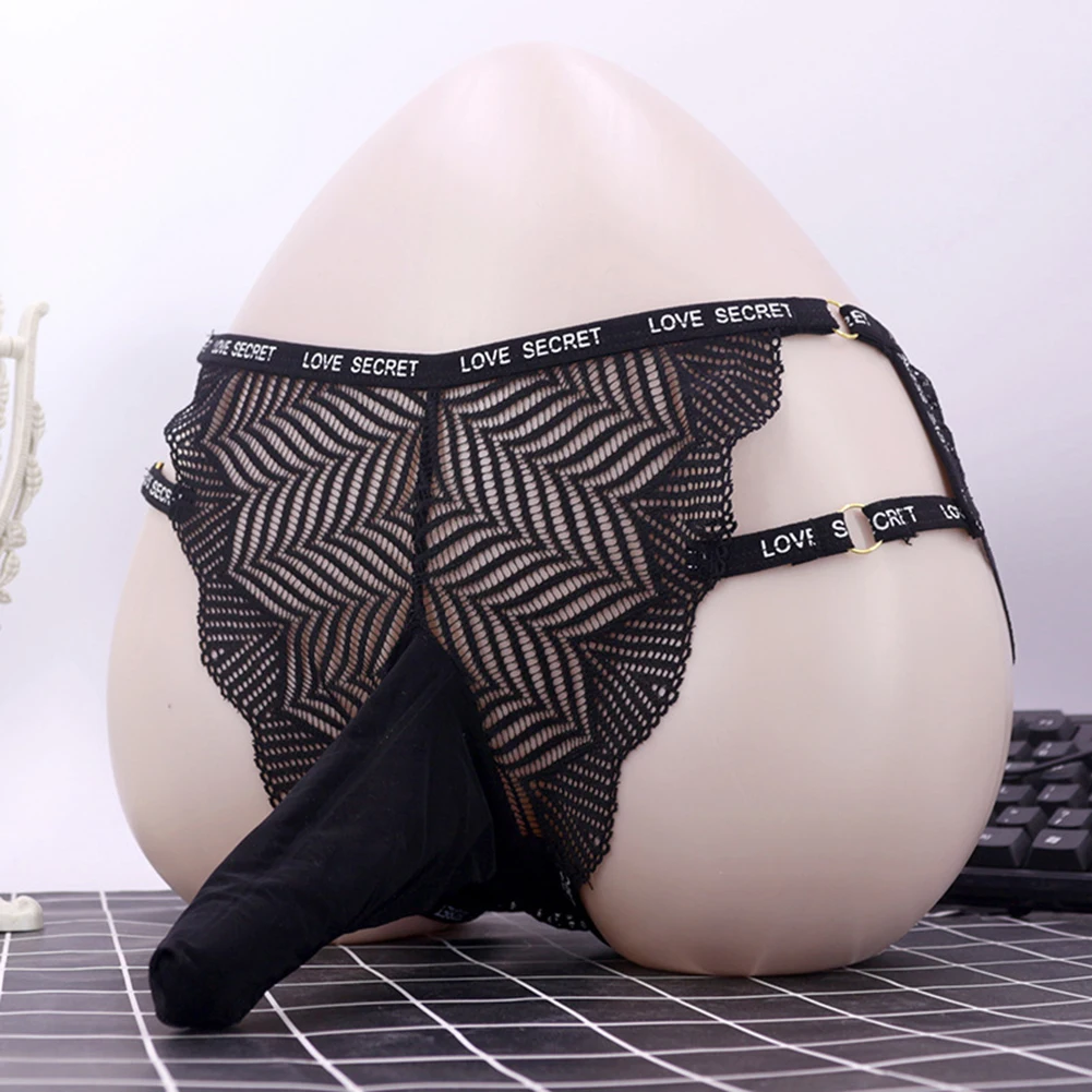 

Mens Solid Colour Full Black Lace Transparent Briefs Knickers Sissy Cock Open Long Pouch Panties Underwear Tight Underpants
