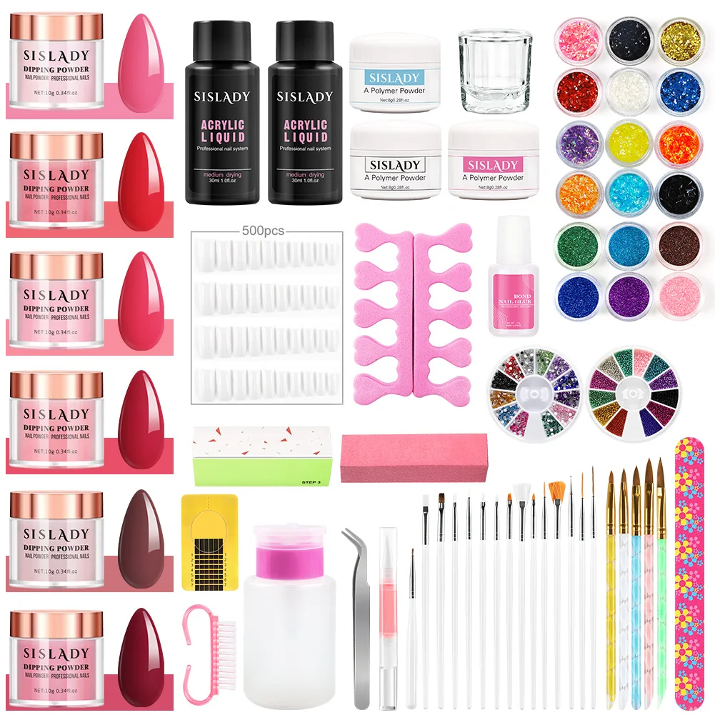 Акриловый Набор для ногтей, акриловый блестящий порошок с погружной пудрой, набор для дизайна ногтей для наращивания ногтей, накладные полн...