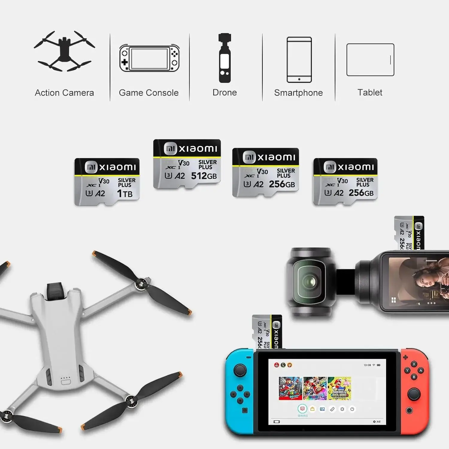 Фото Xiaomi Micro TF SD Card Ultra SD Memory Card 128 ГБ 256 ГБ 64 ГБ Micro Card U3 A2 TF Flash Cards для Xiaomi Phone Camera Table PC №2