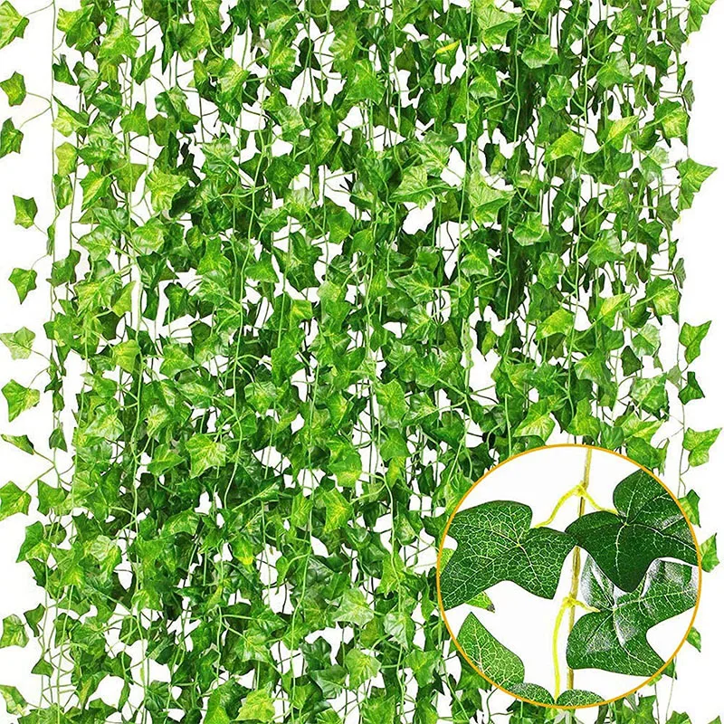 

72pcs Leaf 1 Piece 2M Artificial Ivy Garland Plants Vine Fake Green Wreath Silk Foliage Flowers Creeper For Home Wall Decor