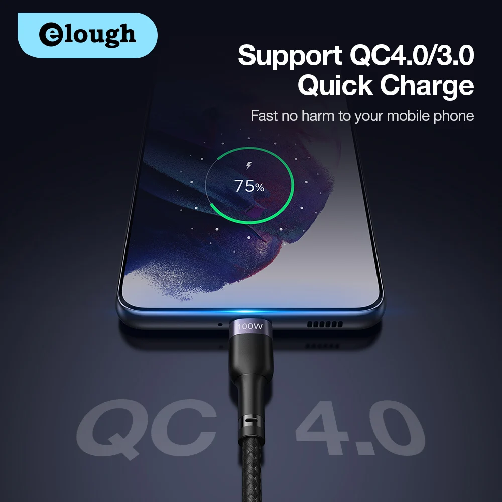 Кабель зарядный Elough с USB C на Type 100 Вт QC 4 0/3 0 |