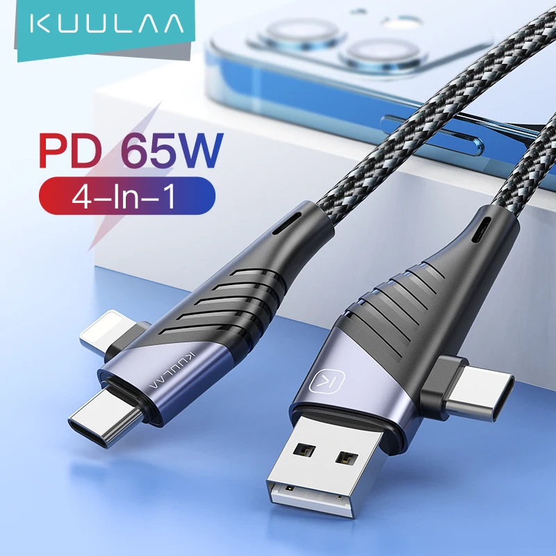 

KUULAA USB C to USB Type C to for Lightning Cable PD 65W 20W Fast Charging Charge Wire For iPhone Huawei Samsung Mi Redmi Cord