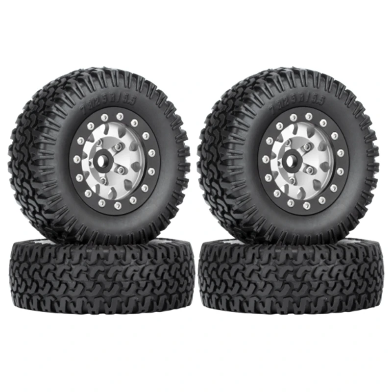 

4PCS 76Mm 1.55 Metal Beadlock Wheel Rims Tires Set For 1/10 RC Crawler Car Axial Yeti Jr RC4WD D90