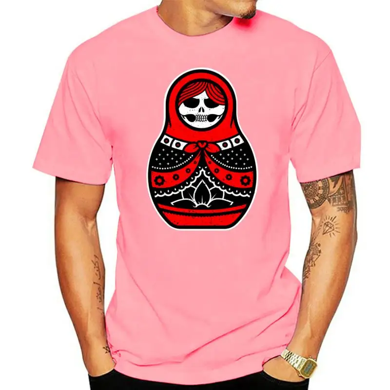 

Russian Matryoshka Design Men's Unique T-shirt Black Red Skull Doll Print Tops & Tees Short Sleeve Halloween Apparel