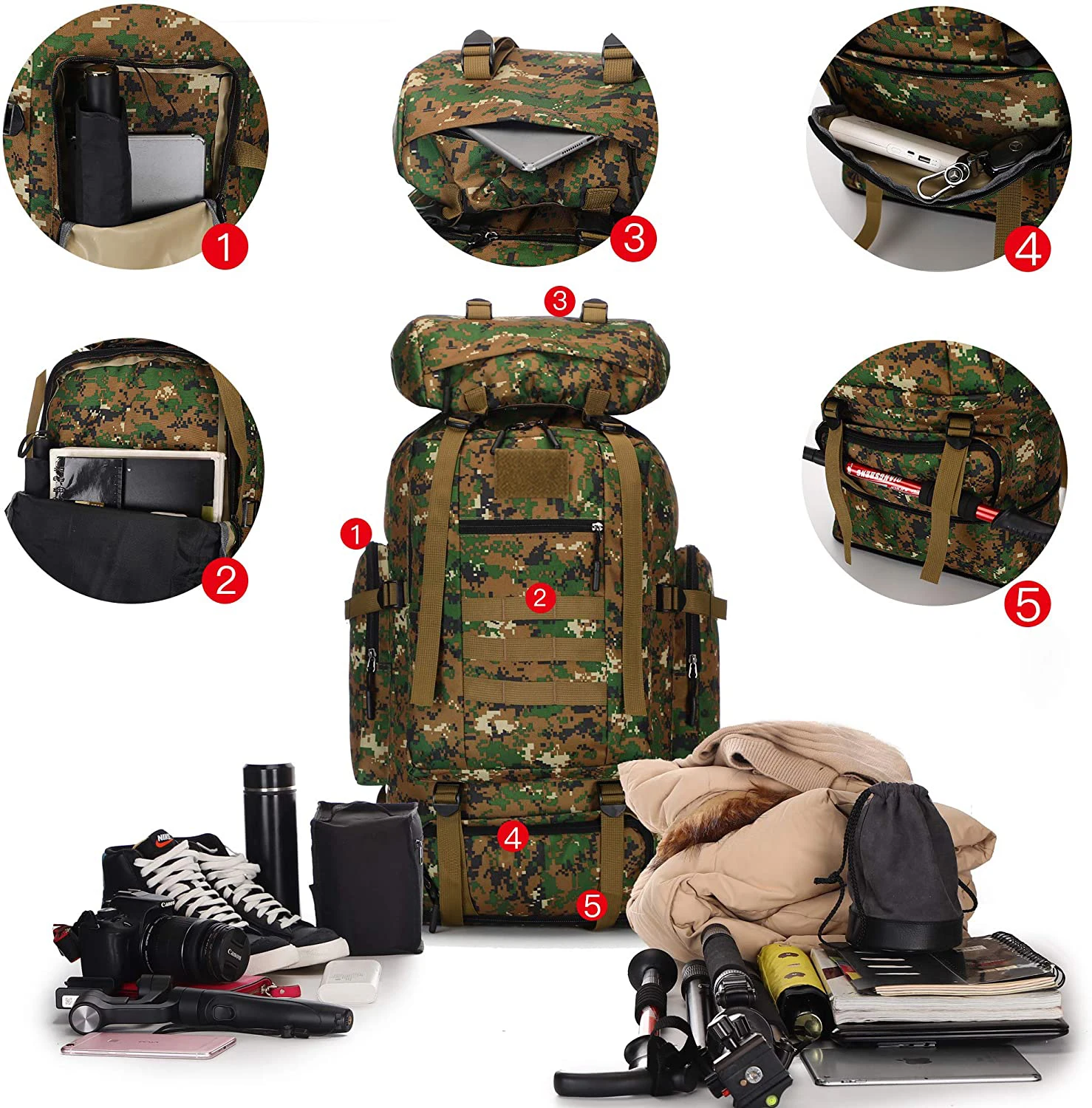 100L Waterproof Tactical Military Hiking Camping Traveling Outdoor Backpack Bag With high strength buckles, smooth and heavy-dut