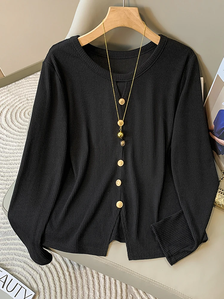 Новинка 2024 Ранняя осень Свободный вязаный свитер с длинным рукавом и вырезами