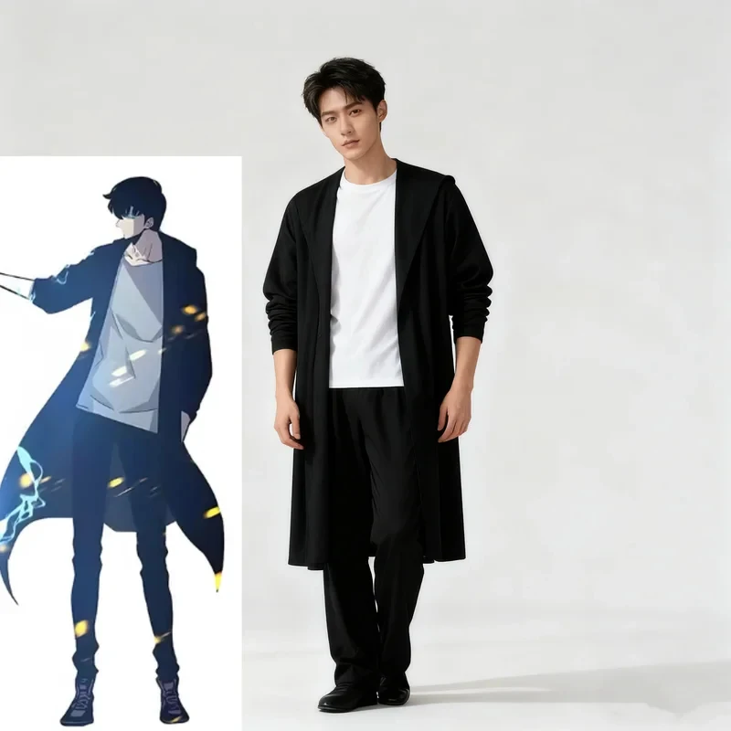 Фото Костюм для косплея UUI1Anime Jin-woo Solo Sung Jinwoo Leveling: парик, пальто, брюки, футболка, униформа, набор для ролевых игр Knight Killer №1