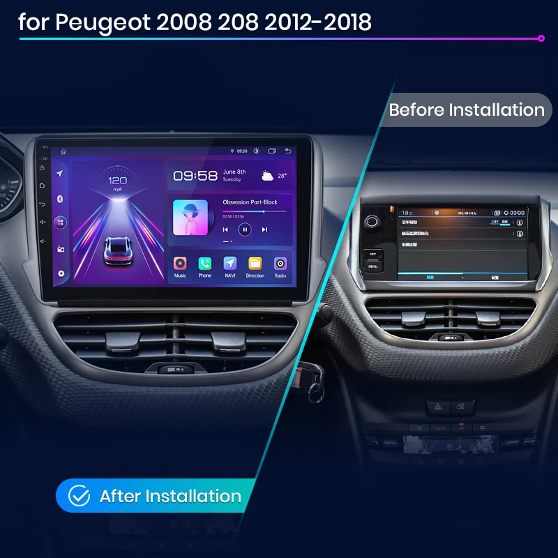 Junsun Беспроводная Автомагнитола на Android для Peugeot 2008 208 2012 - 2018 RDS 4G WiFi GPS 2din Франция