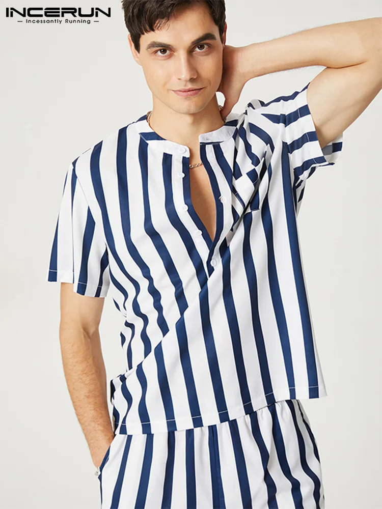 

Summer Men Striped Sets Vacation Streetwear 2022 Lapel Short Sleeve Shirt & Shorts 2PCS Casual Men Hawaiian Suits S-5XL INCERUN