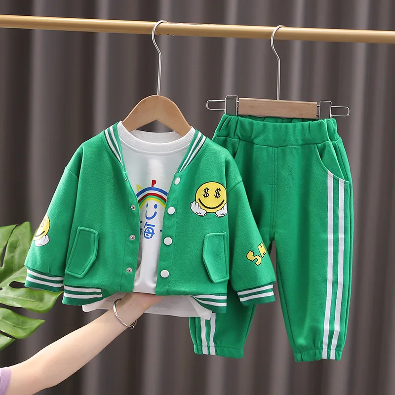 

Комплекты одежды для маленьких девочек и мальчиков, новинка на весну и осень, детская одежда, куртка со смайликом, футболка и штаны, костюм и...