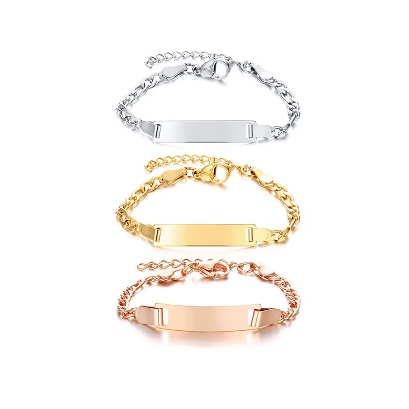 

10pcs/lot Engrave Name Baby Bracelet Stainless Steel Nameplate ID Date Figaro Chain Bracelet For New Born Baby Jewelry 13+3cm