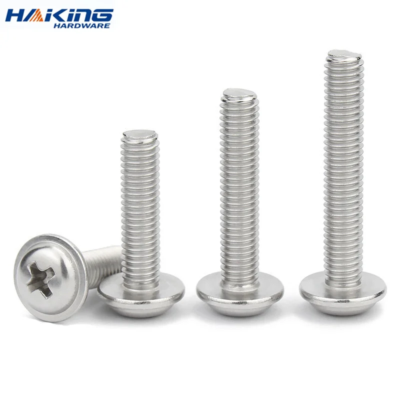 10pcs/lot A2-70 Stainless Steel PWM Phillips Pan Round Truss Head With Washer Collar Screw Bolt M2 M2.5 M3 M 4M5 DIN967