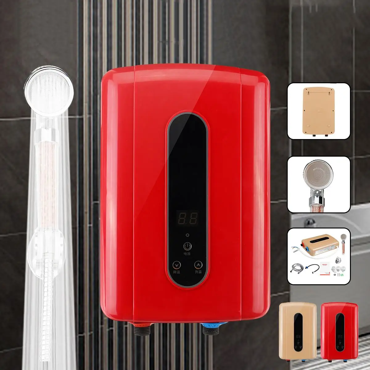 

220V Digital Electric Water Heater Remote Control Instantaneous Tankless Water Heater Kitchen Bathroom Shower Water Fast Heating