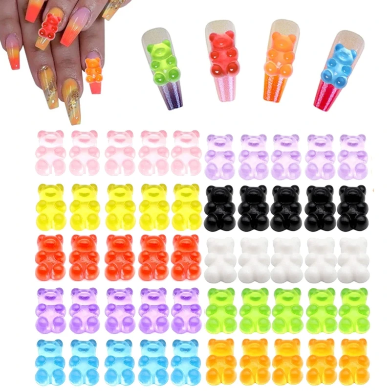 

50x Gummy Bear Nail Charms for Nails 3D Nail Charms Art Decor Supply Resin Flatbacks Dollhouse Bear Charms Pendant