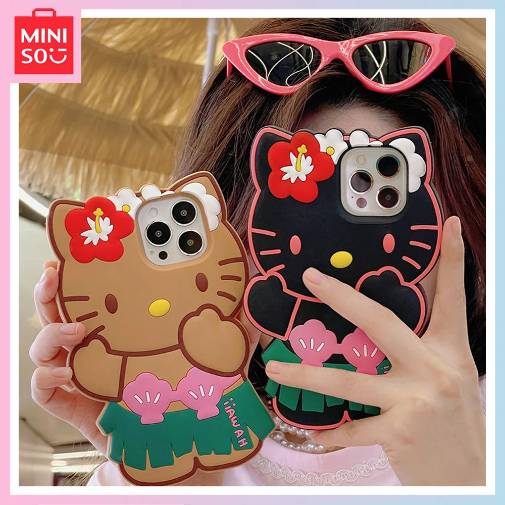 

Miniso Hawaiian Holiday Style Hello Kitty Cartoon Cute Iphone 14/13/12Promax Silicone Soft Shell Drop Resistant Phone Case