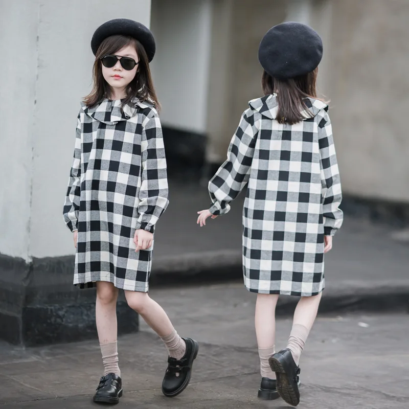 

Girls Dress Kids Autumn Casual Clothes 2022 New Teen Girls Long-Sleeved Plaid Dresses Korean Cute Princess Cotton Dress A419
